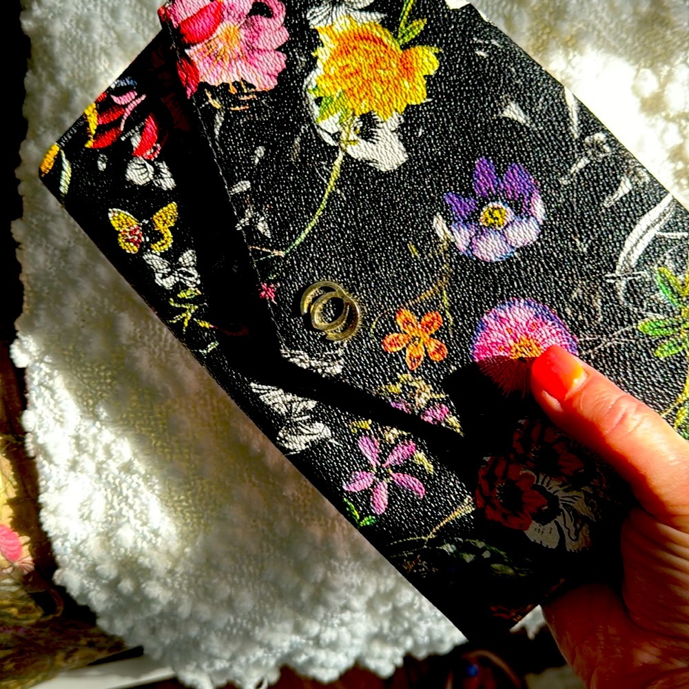 Black Floral Clutch Handbag